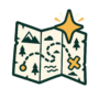 Abenteuerblatt Logo mit stilisierter Schatzkarte und Stern