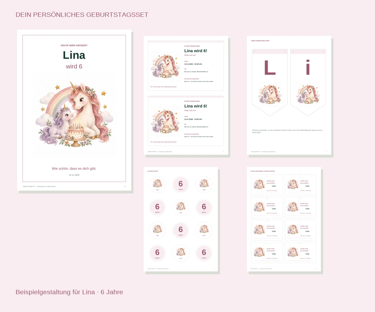 Einhörner – personalisiertes Deko-Set