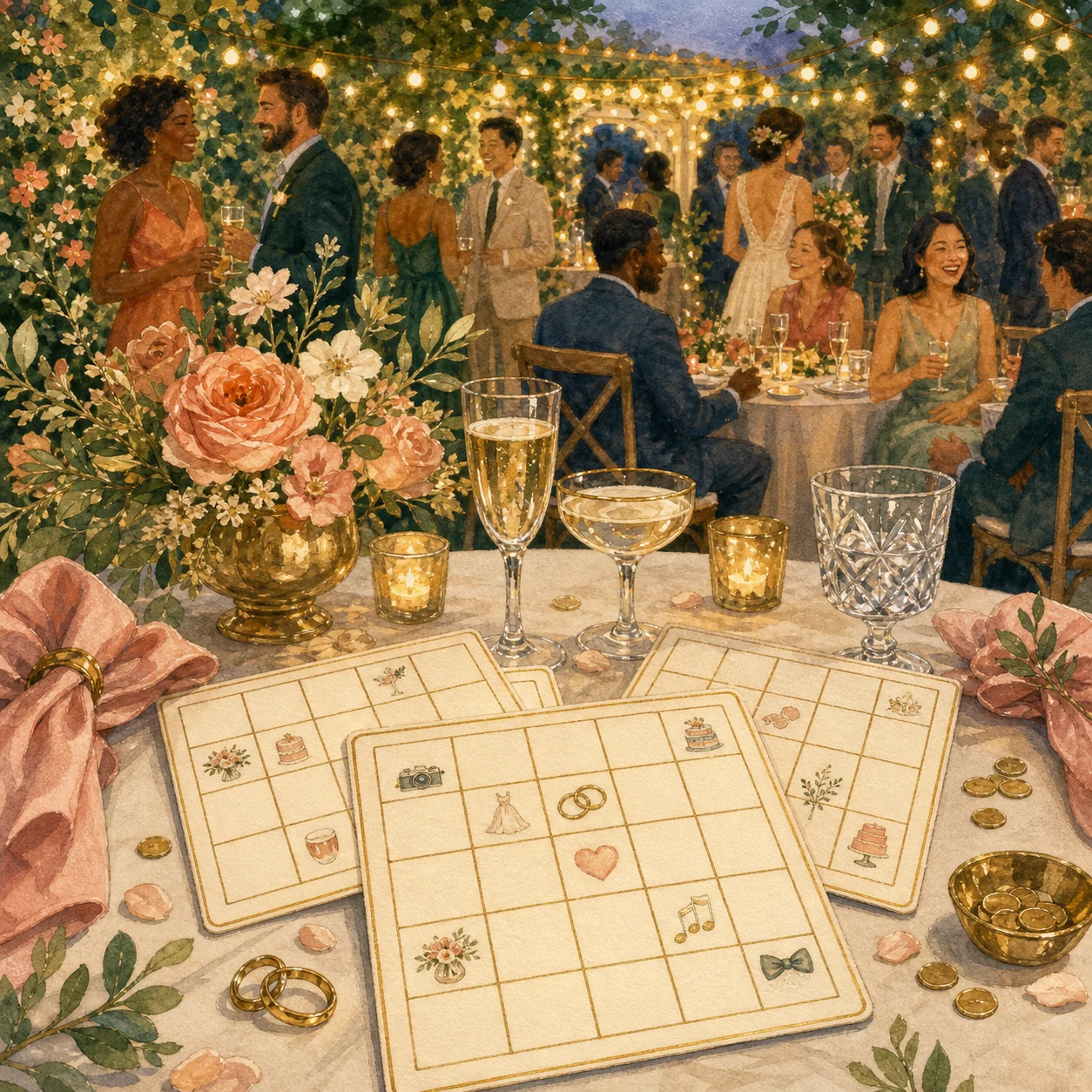 Hochzeitsbingo – Titelmotiv der kostenlosen Druckvorlagen